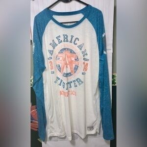 🧧American Fighter blue & white long raglan sleeve T-shirt